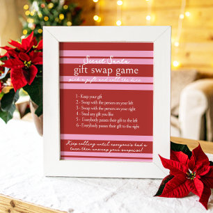 Poster Jeu échange cadeau secret Père Noël Cabana Pink