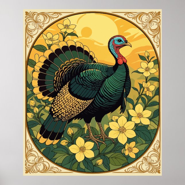 Poster Jeu Oiseau Sauvage Turquie Et Fleurs De Jasmin (Devant)