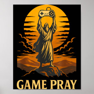 Poster Jeu Prie Jésus Mème de jeu vidéo rétro drôle