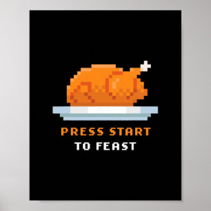 Poster Jeu Rétro Arcade Pixelisé Dinde – Appuyez sur Star