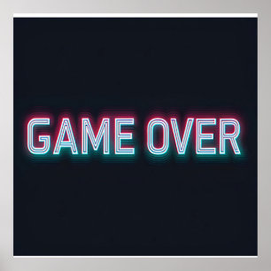Poster Jeu sur néon signe Design d'arcade rétro brillan