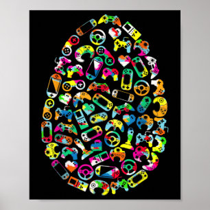 Poster Jeu Vidéo Pâques Bunny Gaming Contrôleur Gamer Bo