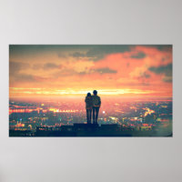 jeune couple debout sur le toit en regardant c