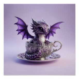 Poster Jeune dragon Fairmont violet et blanc dans une tas