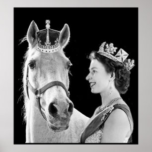 Poster Jeune Elizabeth II couronne son cheval