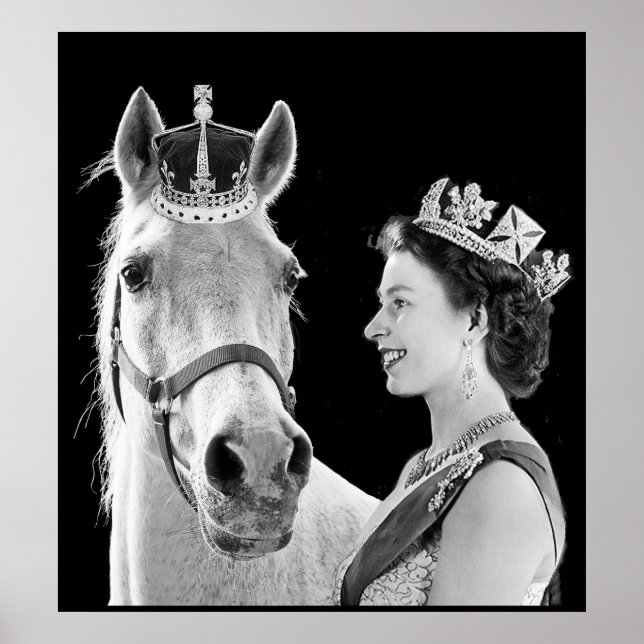 Poster Jeune Elizabeth II couronne son cheval (Devant)