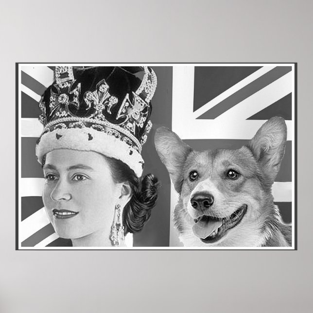 Poster Jeune Elizabeth II et son Corgi (Devant)