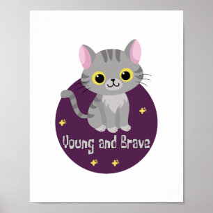 Poster Jeune et courageux Kawaii mignon chat gris sourian