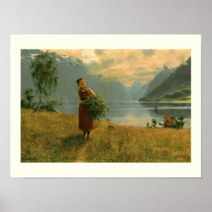 Poster Jeune femme avec des branches de bouleau