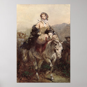 Poster Jeune femme sur un cheval