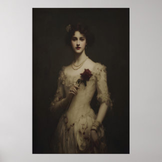 Poster Jeune femme tenant une rose fanée, gothique victor