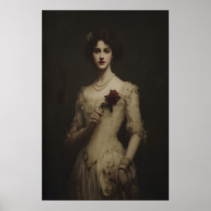 Poster Jeune femme tenant une rose fanée, gothique victor
