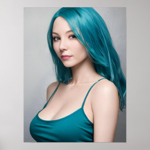 Poster Jeune femme turquoise haïe