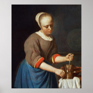 Poster Jeune fille avec un pilon et un mortier