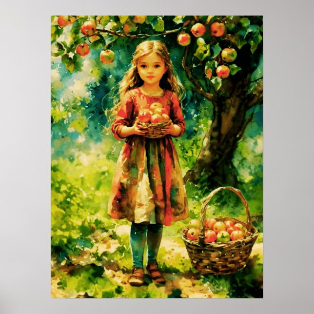 Poster Jeune fille dans un Apple Orchard (Devant)