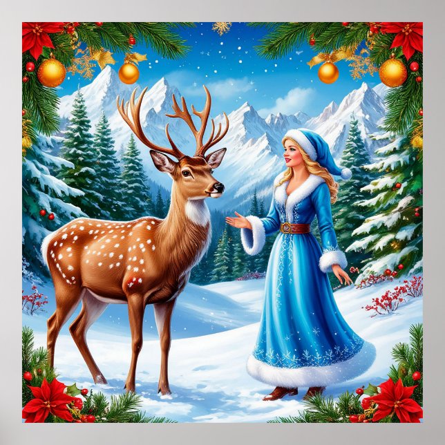 Poster Jeune fille de neige scène hivernale enchanteresse (Devant)
