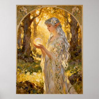 Poster Jeune fille elfique éthérée de style Art nouveau