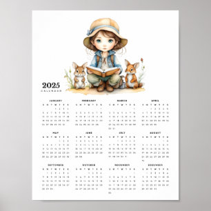Poster Jeune fille en Casquette Lecture aux lapins Calend