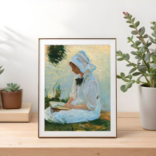 Poster Jeune fille lisant au bord d'un ruisseau, Sargent