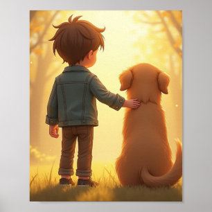 Poster Jeune garçon et son chien