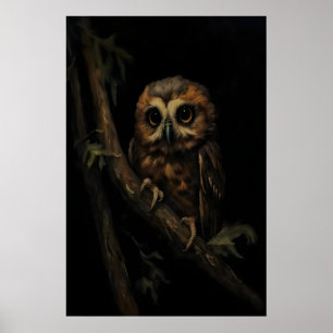 Poster Jeune Hibou Perché Dark Academia, Sombre Humeur