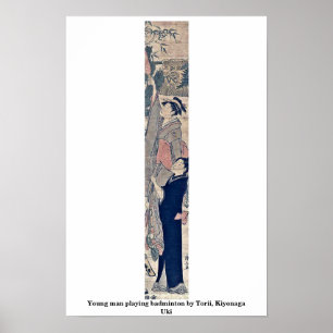 Poster Jeune homme jouant au badminton par Torii, Kiyonag
