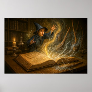 Poster Jeune magicien avec illustration de fantasy de liv