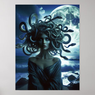 Poster Jeune Méduse jolie par la Lune et l'Océan