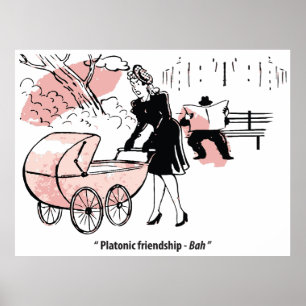 Poster Jeune mère avec bébé, poussette, humour, drôle