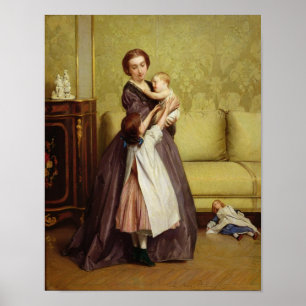 Poster Jeune mère avec ses enfants dans un salon
