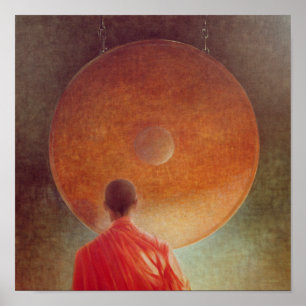 Poster Jeune moine avec le gong