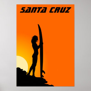 Poster Jeune surfeuse de Père Noël Cruz en Californie