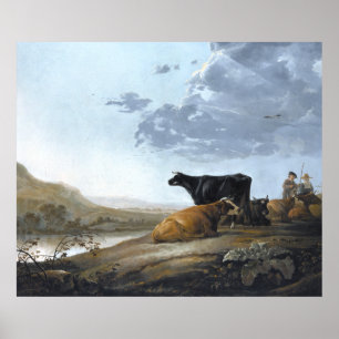 Poster Jeunes bergers avec des vaches par Aelbert Cuyp