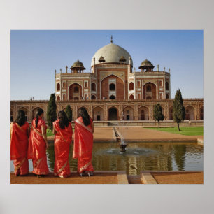 Poster Jeunes Indiennes et tombeau d'Humayun, Delhi,