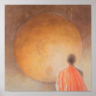 Poster Jeunes moine bouddhiste et gong Bhutan 2010