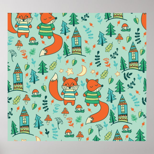 Poster Jeunes Renards : Motif sans couture pour enfants. (Devant)