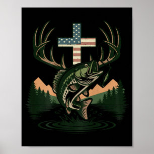 Poster Jeunesse chasse foi pêche croix camouflage chrétie