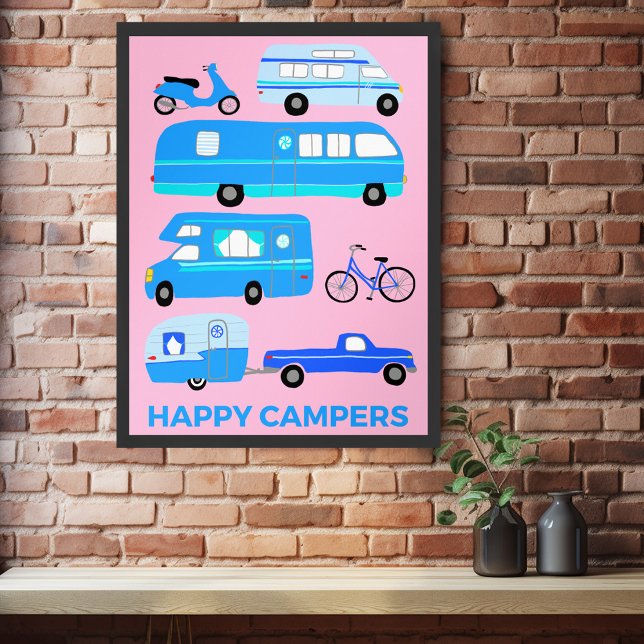 Poster JEUX CAMPERS ! Campervan Vanlife RV Trailer rose (HAPPY CAMPERS! Campervan Vanlife RV Trailer Pink Poster
)