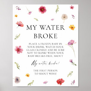 Poster Jeux de Baby Shower Bébé en Fleur Mon Eau Est Cass