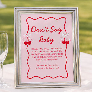 Poster Jeux de Baby Shower Cerise Ne Dis Pas Bébé