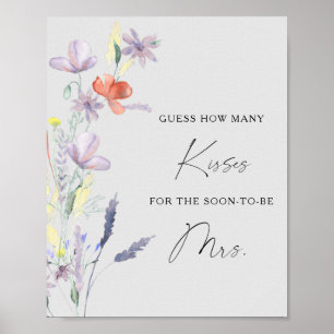 Poster Jeux de baby shower combien de baisers boho floral