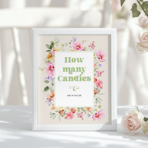 Poster Jeux de baby shower combien de bonbons Wildflower