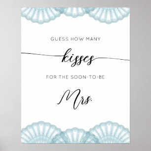 Poster Jeux de Baby Shower Coquillage Bleu combien de bai