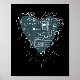 Poster Jeux Rétro Coeur Manettes De Jeux Video Joueur