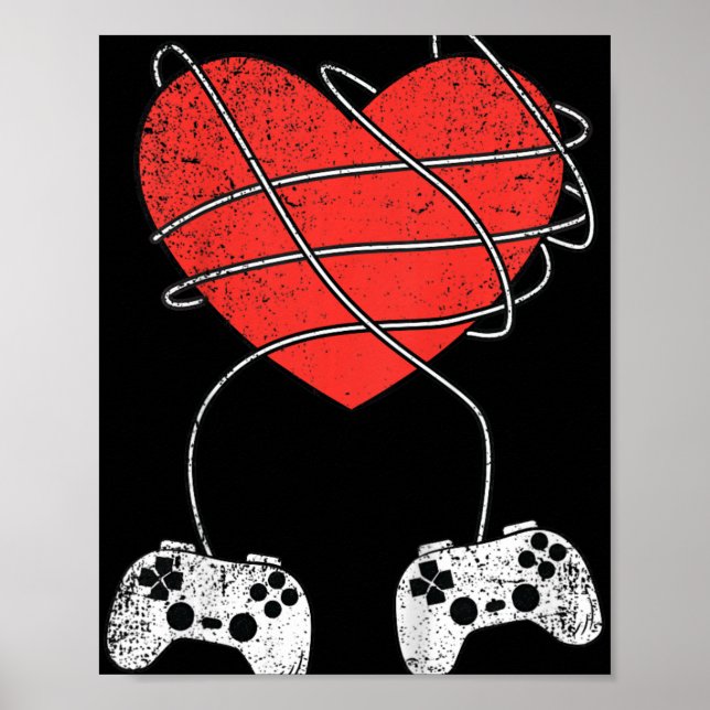 Poster Jeux Vidéo Coeur Enfants Contrôleur Valentines Day (Devant)