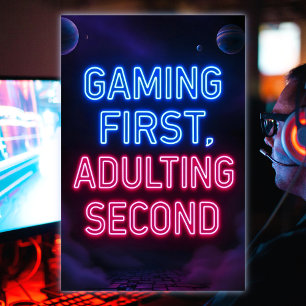 Poster Jeux vidéo d'abord, vie adulte ensuite Couleurs né