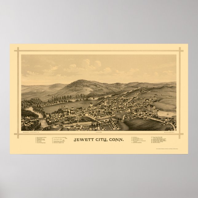 Poster Jewett City, CT Carte panoramique - 1889 (Devant)