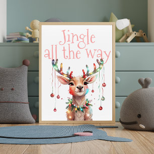 Poster Jingle Tout Le Chemin Reindeer Festive Lumières