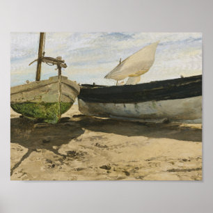 Poster Joaquin Sorolla - Bateaux de pêche sur la plage