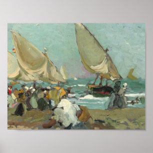 Poster Joaquin Sorolla - Bateaux sur la plage de Valence